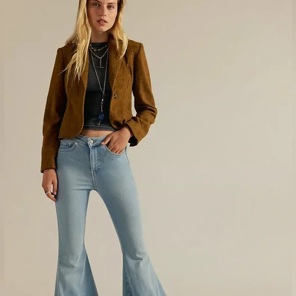 Jeans Free People Curvy High Rise Cropped Lace Up Dark Wash Stretch Waist Jeans - Picture 11 of 16